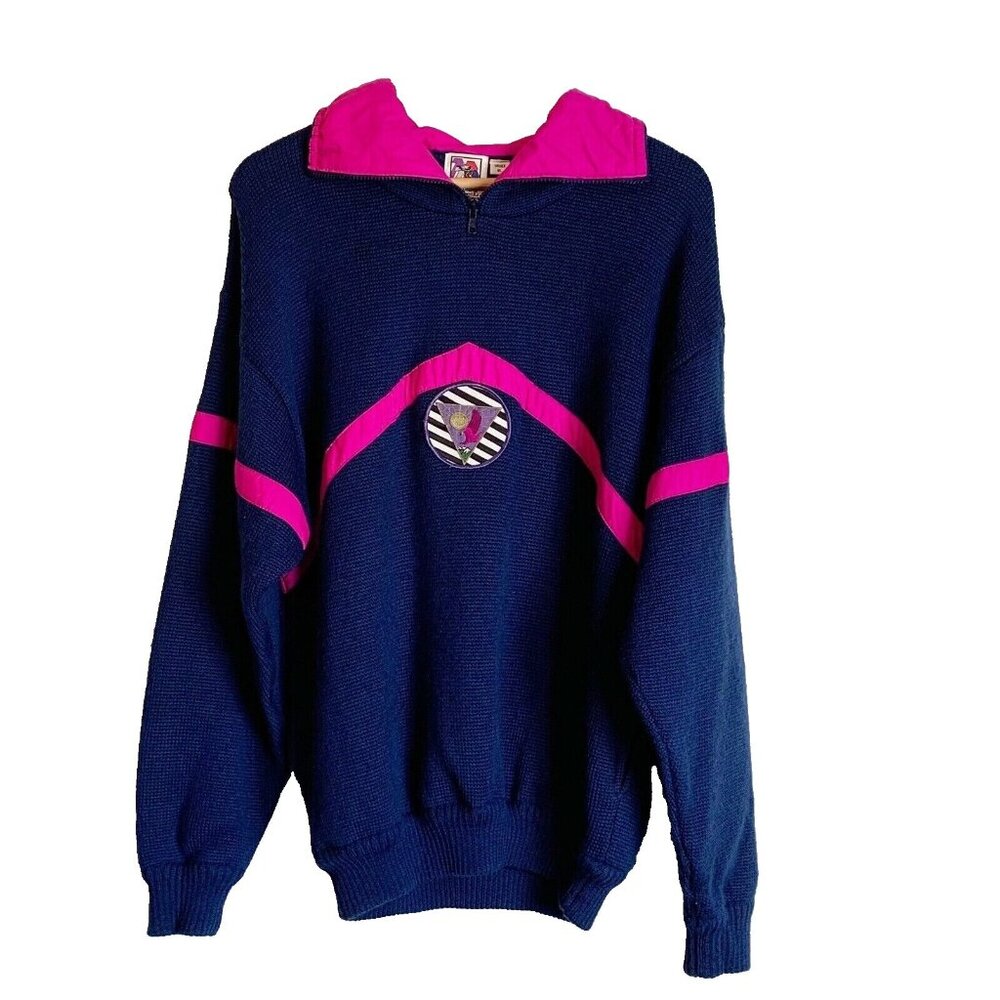 Vintage Peregrine Unisex Blue Wool 1/4 Zip Pullover Sweater Medium Large Retro